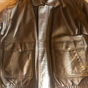Leather Bomber Jacket - Brown